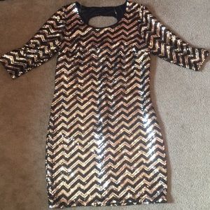 Gold and black sequin dress